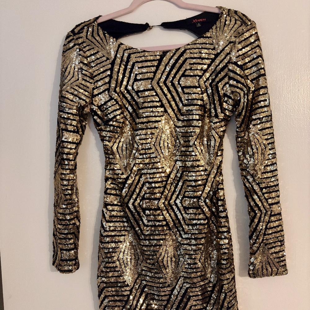 Black and gold sequin dress